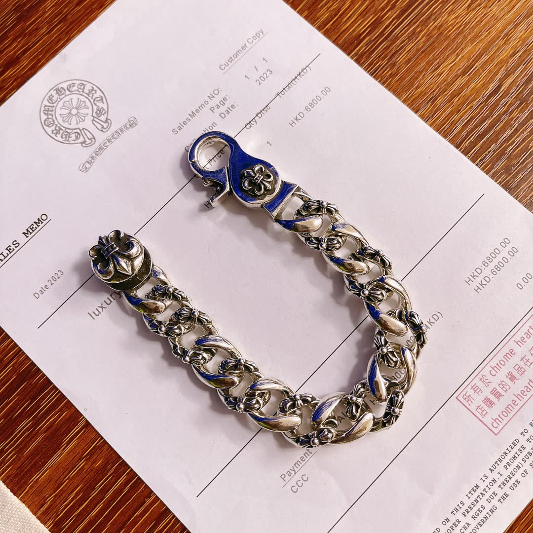 Chrome Hearts Silver Blue Enamel Bracelet